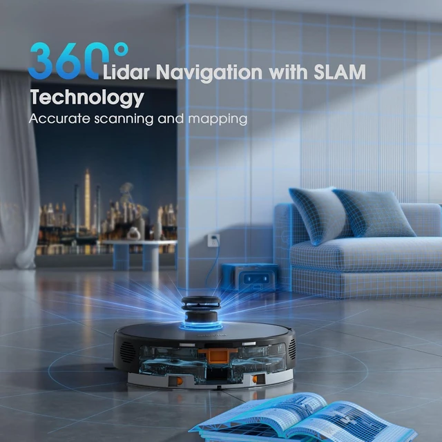 Alt view image 6 of 6 - Robot Vacuum and Mop Combo, Self-Emptying Robotic Vacuums Cleaner Smart Mapping, 2-3 Months Hands-Free Base Strong Suction & LiDAR Navigation, 220 Mins Long Runtime for Pet Hair, Hard Floor, Carpet