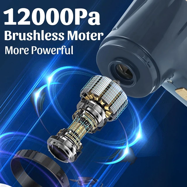 Alt view image 3 of 7 - 12000Pa Cordless Handheld Vacuum Cleaner, High Power Car Vacuum and Air Duster 2-in-1, Low Decibel Brushless Mini Vacuum with LED light and Multi-Nozzles, for Desk, Sewing Machine, Computer, Keyboard