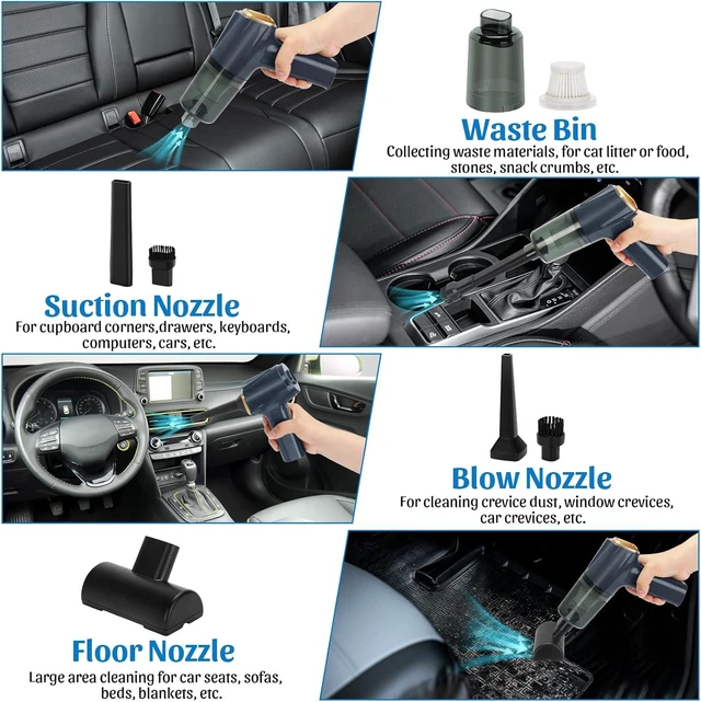 Alt view image 4 of 7 - 12000Pa Cordless Handheld Vacuum Cleaner, High Power Car Vacuum and Air Duster 2-in-1, Low Decibel Brushless Mini Vacuum with LED light and Multi-Nozzles, for Desk, Sewing Machine, Computer, Keyboard