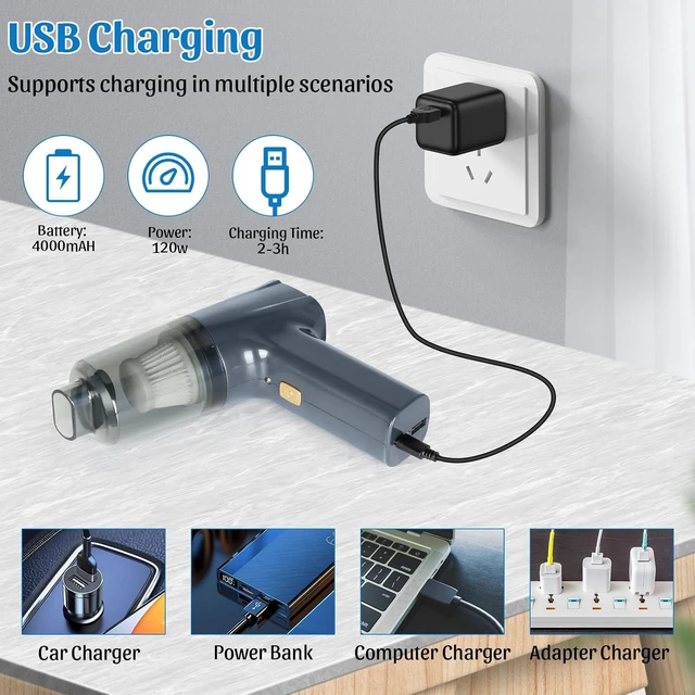 Alt view image 6 of 7 - 12000Pa Cordless Handheld Vacuum Cleaner, High Power Car Vacuum and Air Duster 2-in-1, Low Decibel Brushless Mini Vacuum with LED light and Multi-Nozzles, for Desk, Sewing Machine, Computer, Keyboard