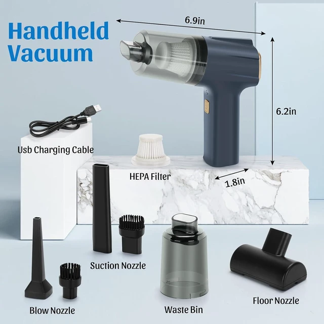 Alt view image 7 of 7 - 12000Pa Cordless Handheld Vacuum Cleaner, High Power Car Vacuum and Air Duster 2-in-1, Low Decibel Brushless Mini Vacuum with LED light and Multi-Nozzles, for Desk, Sewing Machine, Computer, Keyboard