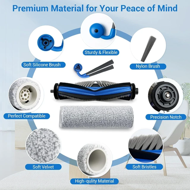 Alt view image 3 of 7 - X9 Pro Omni Replacement Parts for Ecovacs Deebot X9 Pro Omni X9 Pro Robotic Vacuum Cleaner Parts with 2 Roller Brush,4 Mop,4 HEAP,6 Dust Bags,6 Side Brushes,1 Screwdrivers,1 Clean Brush