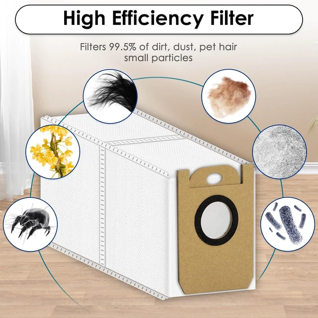 Alt view image 5 of 7 - (20 Pack) L8000 Plus Replacement Parts Compatible with Tikom L8000 Plus Robot Vacuum Cleaner, 1 Roller Brush, 6 Side Brushes, 4 HEPA Filters, 5 Dust Bags, 4 Mop Pads, Accessories Kit
