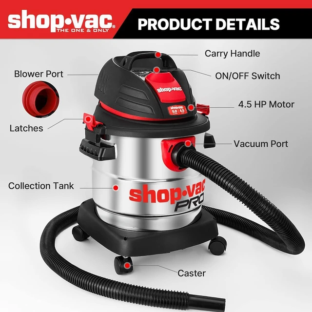 Alt view image 4 of 7 - Shop-Vac 5 Gallon 4.5 Peak HP Wet/Dry Vacuum, 5920588