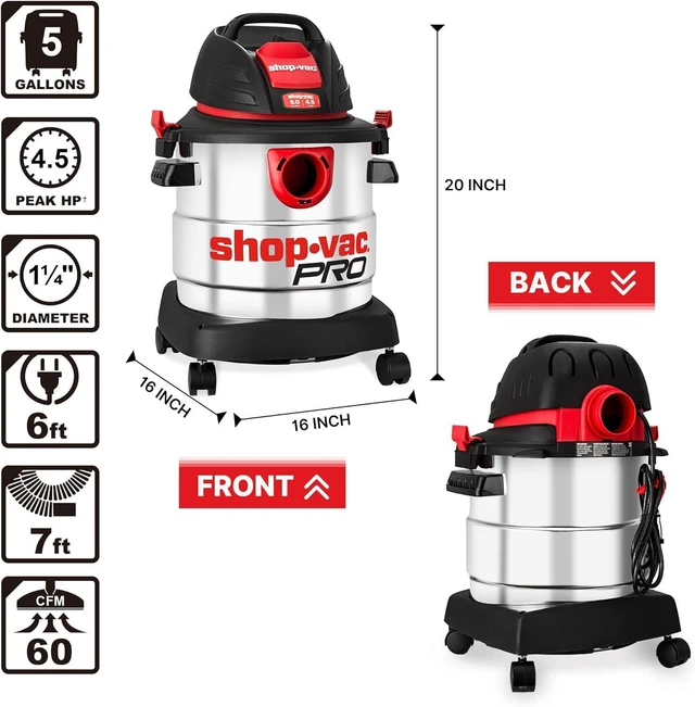 Alt view image 6 of 7 - Shop-Vac 5 Gallon 4.5 Peak HP Wet/Dry Vacuum, 5920588