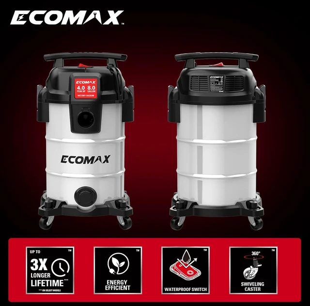 Alt view image 5 of 7 - ECOMAX 8 Gallon Ultra Quiet Stainless Steel Shop Vacuum Wet and Dry