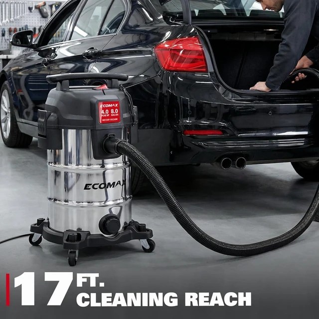 Alt view image 6 of 7 - ECOMAX 8 Gallon Ultra Quiet Stainless Steel Shop Vacuum Wet and Dry