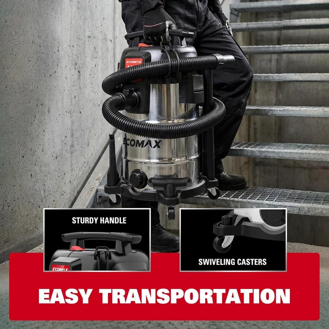Alt view image 7 of 7 - ECOMAX 8 Gallon Ultra Quiet Stainless Steel Shop Vacuum Wet and Dry