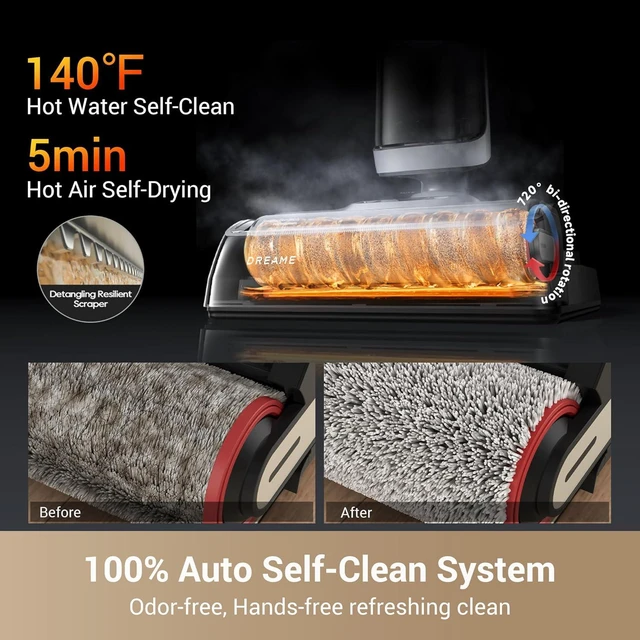 Alt view image 5 of 7 - dreame H14 Cordless Vacuum Mop, 180° Lie-Flat Wet Dry Vacuum cleaner, 140°F Brush Washing, Fast Hot Air Drying in 5Mins, Smart Hard Floor Cleaner Machine with Powerful Suction, Great for Sticky Messes