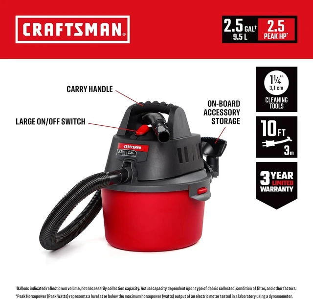 Alt view image 2 of 7 - CRAFTSMAN CMXEVBE17250 2.5 Gallon 2.5 Peak HP Wet Dry Shop Vacuum