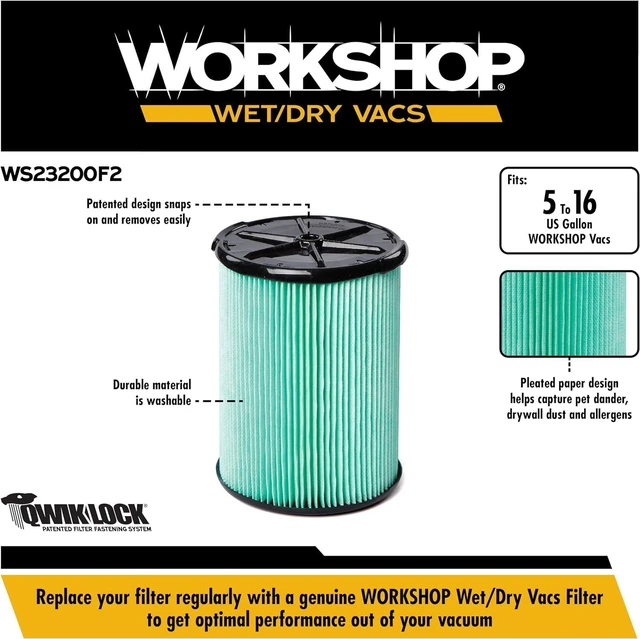Alt view image 3 of 7 - WORKSHOP Wet/Dry Vacs Vacuum Filters WS23200F2 HEPA Media Filter For Shop Vacuum Cleaner (2pk - HEPA Media Filter For Wet/Dry Vacuum Cleaner) Fits WORKSHOP 5-Gallon to 16-Gallon Shop Vacuum Cleaners