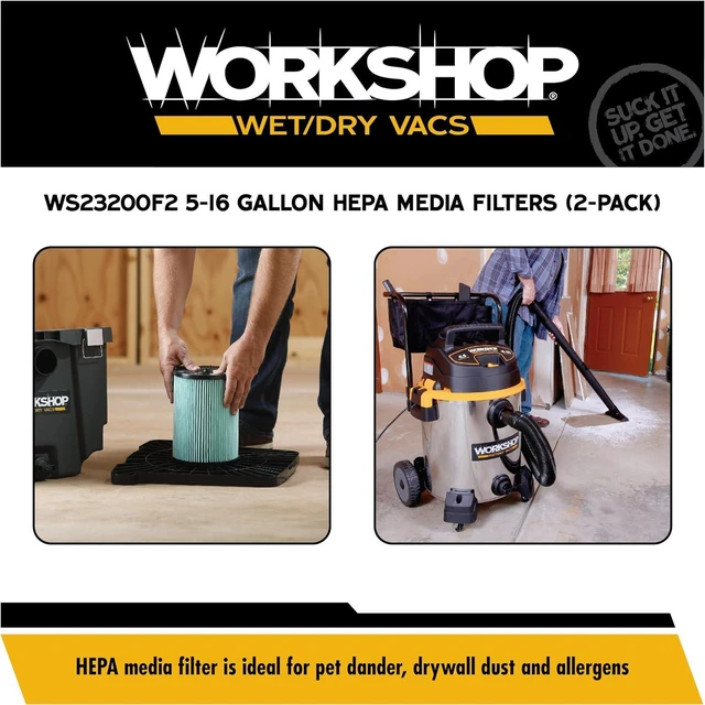 Alt view image 4 of 7 - WORKSHOP Wet/Dry Vacs Vacuum Filters WS23200F2 HEPA Media Filter For Shop Vacuum Cleaner (2pk - HEPA Media Filter For Wet/Dry Vacuum Cleaner) Fits WORKSHOP 5-Gallon to 16-Gallon Shop Vacuum Cleaners