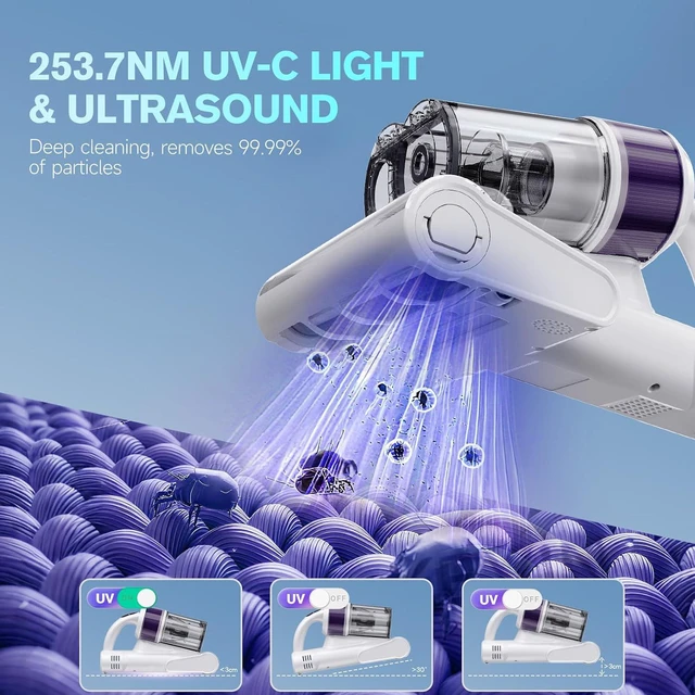 Alt view image 5 of 7 - Mattress Vacuum Cleaner, Bed Vacuum with 18Kpa Suction & 253.7nm UV-C Light