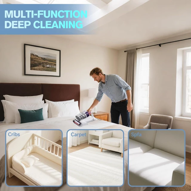 Alt view image 7 of 7 - Mattress Vacuum Cleaner, Bed Vacuum with 18Kpa Suction & 253.7nm UV-C Light