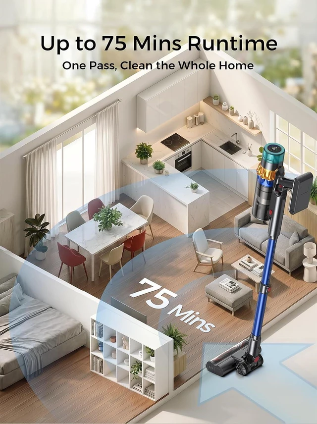 Alt view image 4 of 7 - Smart Cordless Vacuum Cleaner, 650W 60KPa 75Min Vacuum Cleaner for Home