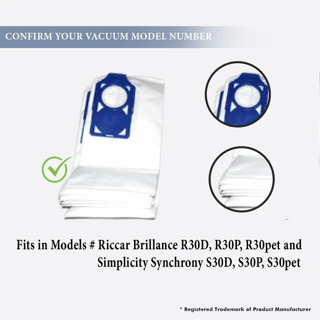 Alt view image 4 of 4 - Replacement Part For Simplicity/Riccar Brillance, R30, S30 Vacuum Cleaner Paper Bags W/Blue Docking # compare to part SNH-6, M5H-6 (1 Pack)