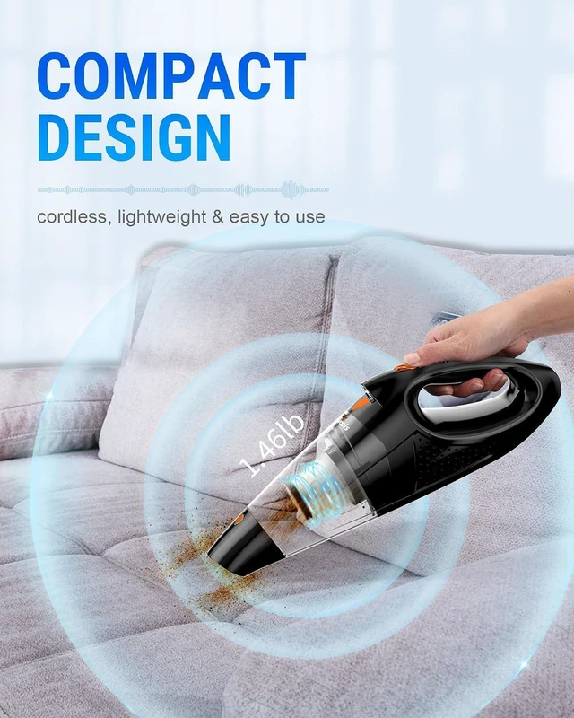 Alt view image 2 of 7 - Powools Handheld Vacuum Cordless Rechargeable with 2 Filters- Cordless Car Vacuum Cleaner High Power with Fast Cahrge Tech, Portable Hand Vacuum with Large-Capacity Battery, Orange, PL8189