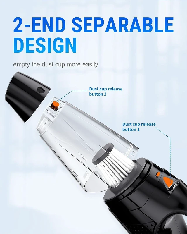 Alt view image 4 of 7 - Powools Handheld Vacuum Cordless Rechargeable with 2 Filters- Cordless Car Vacuum Cleaner High Power with Fast Cahrge Tech, Portable Hand Vacuum with Large-Capacity Battery, Orange, PL8189