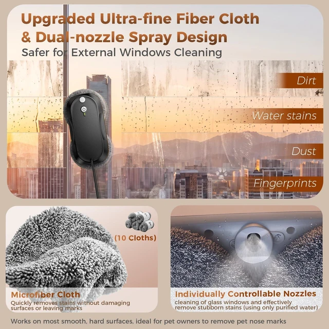 Alt view image 6 of 7 - KKI Window Cleaning Robot,Dual Spray,for High-Rise Windows Inside Outside