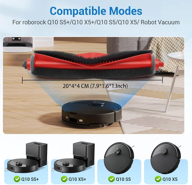 Alt view image 2 of 7 - 26 Pack Q10 S5+ Replacement Parts for Roborock Q10 S5/Q10 S5+/Q10 X5/Q10 X5+ Robot Vacuum Part with 2 Roller Brush,4 Mop,4 HEAP,6 Mop,6 Dust Bag,6 Side Brushes,1 Screwdriver,1 Clean Brush