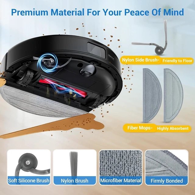 Alt view image 4 of 7 - 26 Pack Q10 S5+ Replacement Parts for Roborock Q10 S5/Q10 S5+/Q10 X5/Q10 X5+ Robot Vacuum Part with 2 Roller Brush,4 Mop,4 HEAP,6 Mop,6 Dust Bag,6 Side Brushes,1 Screwdriver,1 Clean Brush
