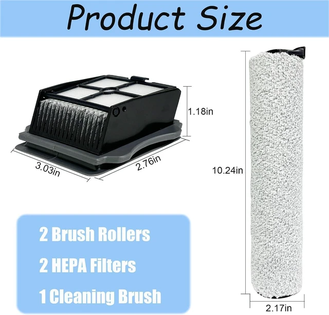 Alt view image 3 of 7 - Brush Rollers and Filters Replacement Compatible with Tineco FLOOR ONE S5 Steam Cleaner Wet Dry Vacuum All-in-One, 2 Brush Rollers + 2 Vacuum Filters + 1 Cleaning Tool