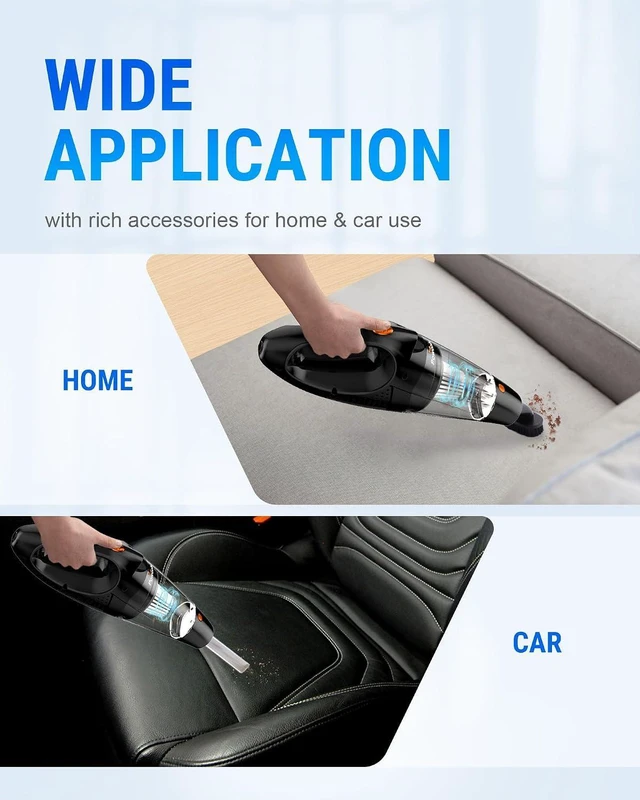 Alt view image 6 of 7 - Powools Handheld Vacuum Cordless Rechargeable with 2 Filters- Cordless Car Vacuum Cleaner High Power with Fast Cahrge Tech, Portable Hand Vacuum with Large-Capacity Battery, Orange, PL8189
