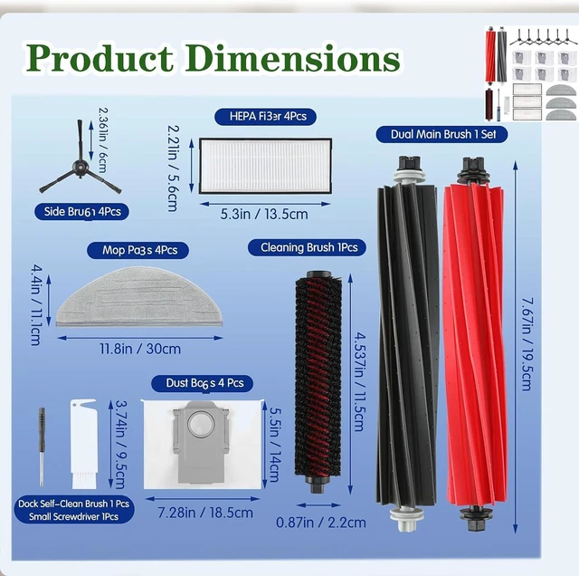 Alt view image 7 of 7 - S8 Pro Ultra accessories for Roborock S8 Pro Ultra Robot Vacuum Cleaner replacement parts1 Set Main Brush1 Rubber Roller Brush, 3 Hepa Filters,3 Mop Cloth, 6 Side Brush, 6 Vacuum dust Bags