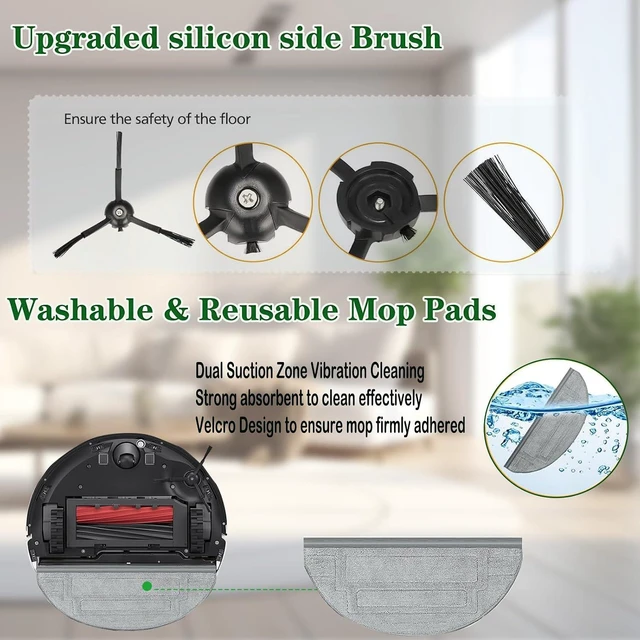 Alt view image 6 of 7 - S8 Pro Ultra accessories for Roborock S8 Pro Ultra Robot Vacuum Cleaner replacement parts1 Set Main Brush1 Rubber Roller Brush, 3 Hepa Filters,3 Mop Cloth, 6 Side Brush, 6 Vacuum dust Bags