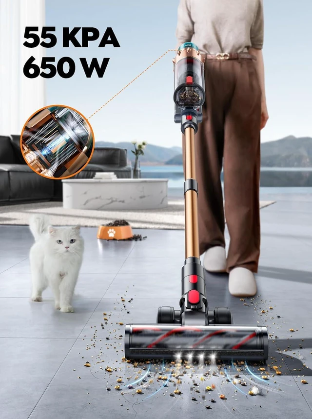Alt view image 2 of 7 - Cordless Vacuum Cleaner, 55KPA 650W 70Mins Stick Vacuum Cleaners for Home with Motorized Bed Brush, Flexible Hose, LED Touchscreen, Auto Mode, Self-Standing & Wall Mount, for Pet Hair Carpet Floor