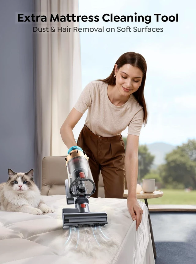 Alt view image 4 of 7 - Cordless Vacuum Cleaner, 55KPA 650W 70Mins Stick Vacuum Cleaners for Home with Motorized Bed Brush, Flexible Hose, LED Touchscreen, Auto Mode, Self-Standing & Wall Mount, for Pet Hair Carpet Floor