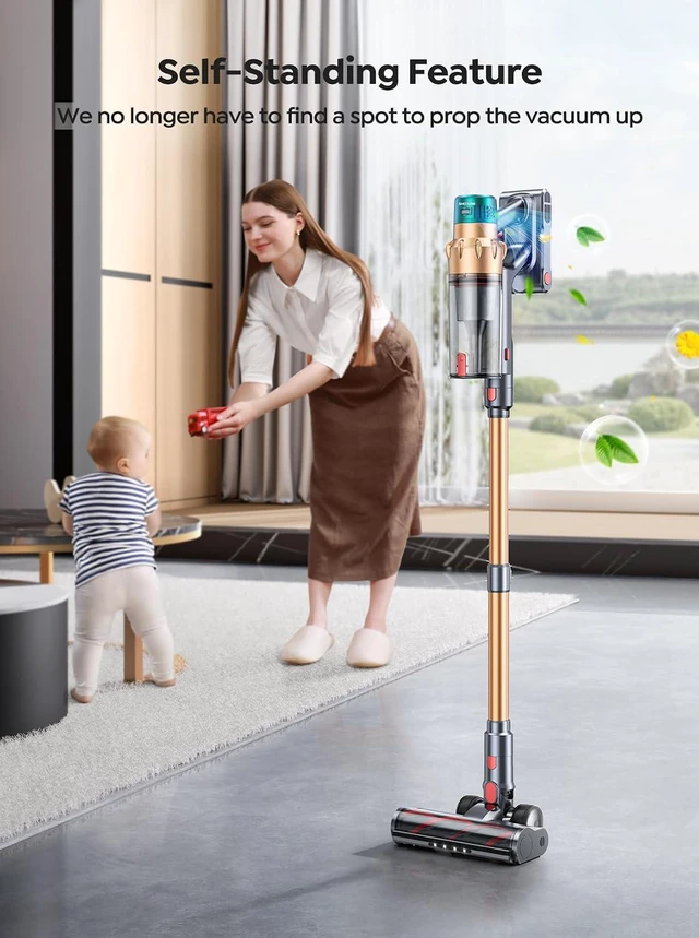 Alt view image 6 of 7 - Cordless Vacuum Cleaner, 55KPA 650W 70Mins Stick Vacuum Cleaners for Home with Motorized Bed Brush, Flexible Hose, LED Touchscreen, Auto Mode, Self-Standing & Wall Mount, for Pet Hair Carpet Floor