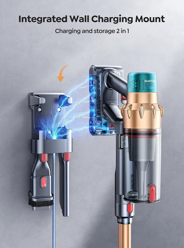 Alt view image 7 of 7 - Cordless Vacuum Cleaner, 55KPA 650W 70Mins Stick Vacuum Cleaners for Home with Motorized Bed Brush, Flexible Hose, LED Touchscreen, Auto Mode, Self-Standing & Wall Mount, for Pet Hair Carpet Floor