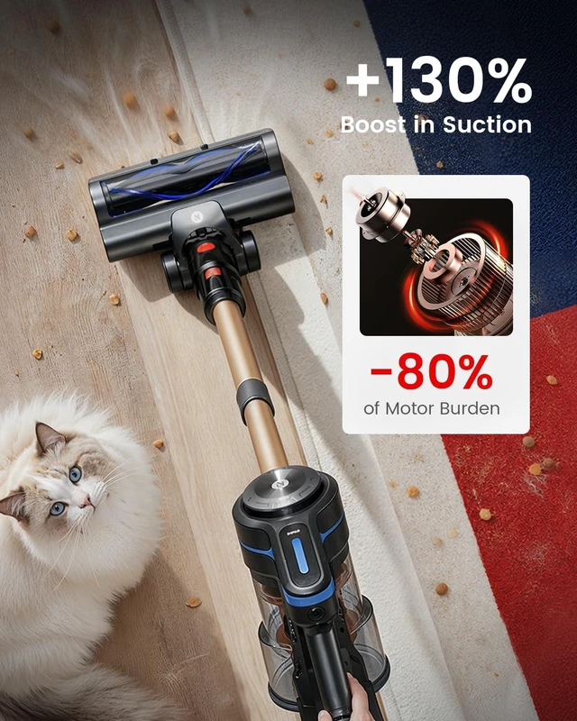 Alt view image 2 of 7 - NADALY Cordless Vacuum Cleaner, 580W 50KPa Self-Standing Stick Vacuum with 65-Min Runtime, Anti-Tangle Brush, 1.8L Large Dust Cup, Lightweight Vacuum Cleaners for Home Hardwood Floor Carpet Pet Hair