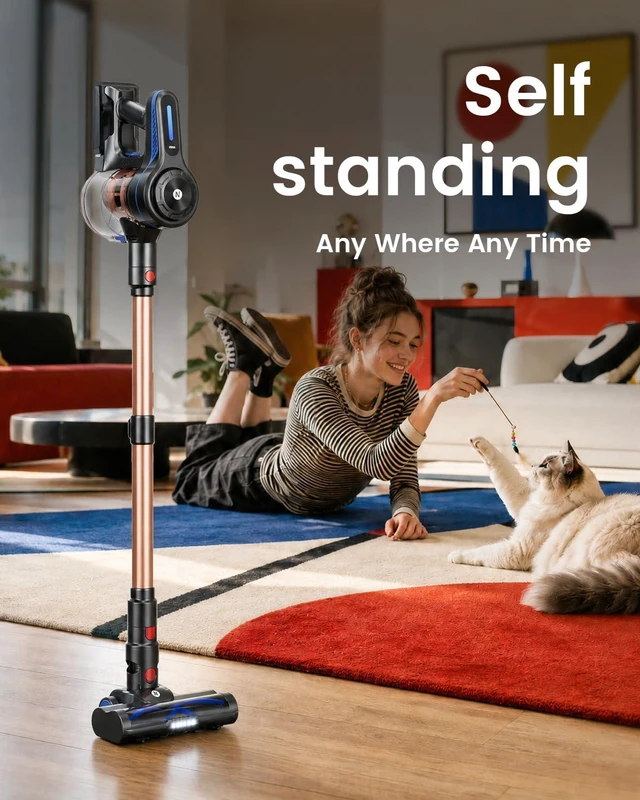 Alt view image 4 of 7 - NADALY Cordless Vacuum Cleaner, 580W 50KPa Self-Standing Stick Vacuum with 65-Min Runtime, Anti-Tangle Brush, 1.8L Large Dust Cup, Lightweight Vacuum Cleaners for Home Hardwood Floor Carpet Pet Hair