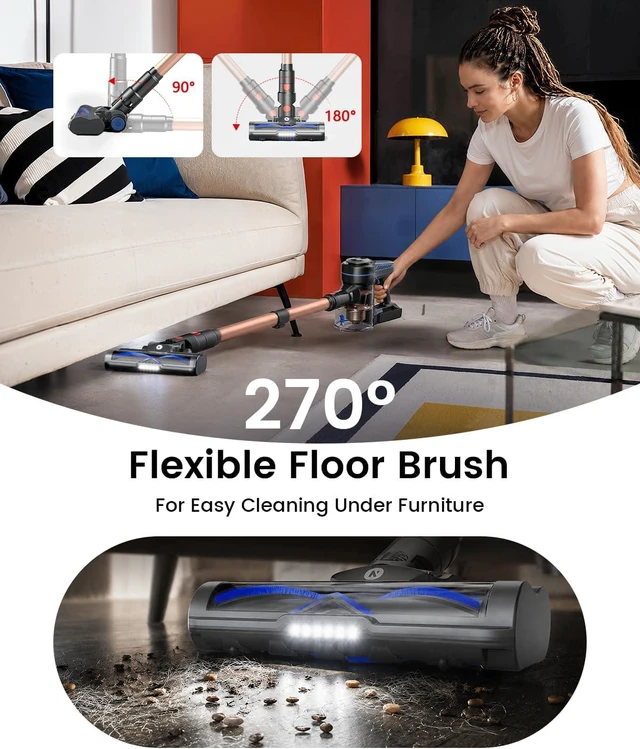 Alt view image 7 of 7 - NADALY Cordless Vacuum Cleaner, 580W 50KPa Self-Standing Stick Vacuum with 65-Min Runtime, Anti-Tangle Brush, 1.8L Large Dust Cup, Lightweight Vacuum Cleaners for Home Hardwood Floor Carpet Pet Hair
