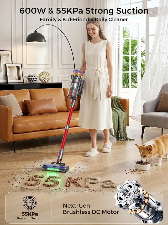 Alt view image 2 of 7 - Cordless Stick Vacuum Cleaner, 600W 55KPA 70Mins for Pet Hair, Carpet, Home