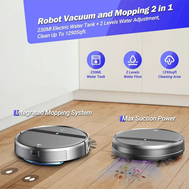 Alt view image 3 of 7 - Robot Vacuum Mop Combo, WiFi/App/Alexa, 2-in-1 Robot Vacuum and Mop Combo, Robotic Vacuum Cleaner, Self-Charging, Quiet, Tangle-Free Suction Robot Vacuum Cleaner for Pet Hair/Carpet/Hard Floor