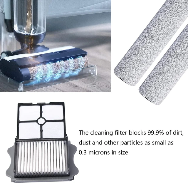 Alt view image 4 of 7 - S5 Steam Roller Brush Replacement Parts for Tineco Floor ONE S5 Steam Vacuum Cleaner, 2 Pack Brush Rollers and 2 Pack Vacuum HEPA Filters for Tineco Cleaning Solution Refill