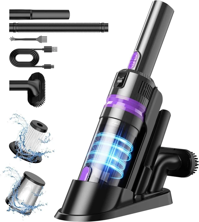 Main image of Handheld Vacuum Cordless Rechargeable 2-Speed Modes| 3-in-1 Portable Cordless Vacuum Cleaner with Charging Dock, for Car Home Office and Pet Hair (Purple)