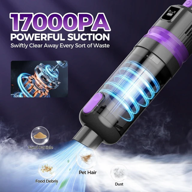 Alt view image 2 of 7 - Handheld Vacuum Cordless Rechargeable 2-Speed Modes| 3-in-1 Portable Cordless Vacuum Cleaner with Charging Dock, for Car Home Office and Pet Hair (Purple)