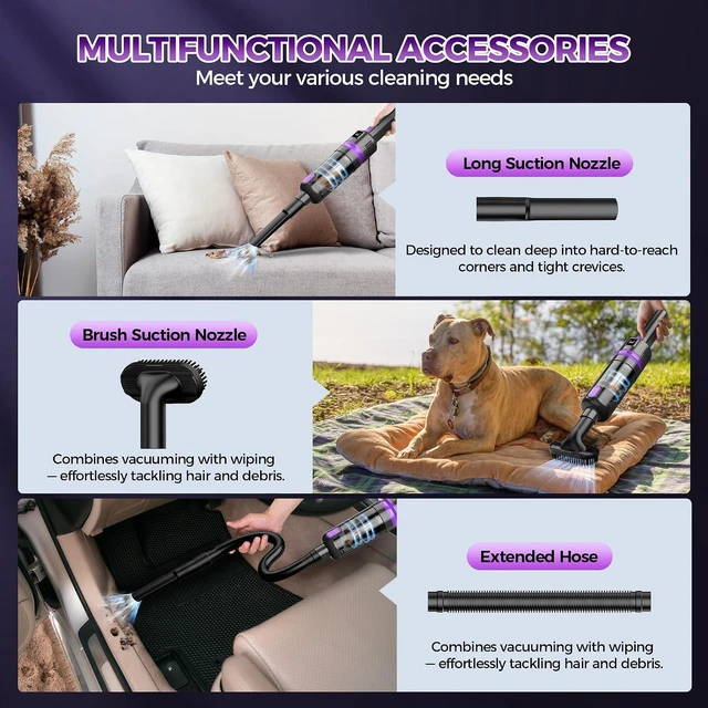 Alt view image 5 of 7 - Handheld Vacuum Cordless Rechargeable 2-Speed Modes| 3-in-1 Portable Cordless Vacuum Cleaner with Charging Dock, for Car Home Office and Pet Hair (Purple)