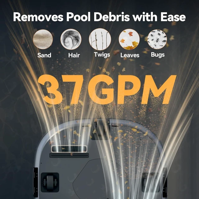Alt view image 4 of 7 - Cordless Robotic Pool Cleaner with Dual Brushless Motors, Up to 200-Min Runtime, Automatic Pool Vacuum for Above Ground Pools & Flat-Bottom Inground Pools up to 1219 Sq. Ft, Deep Grey