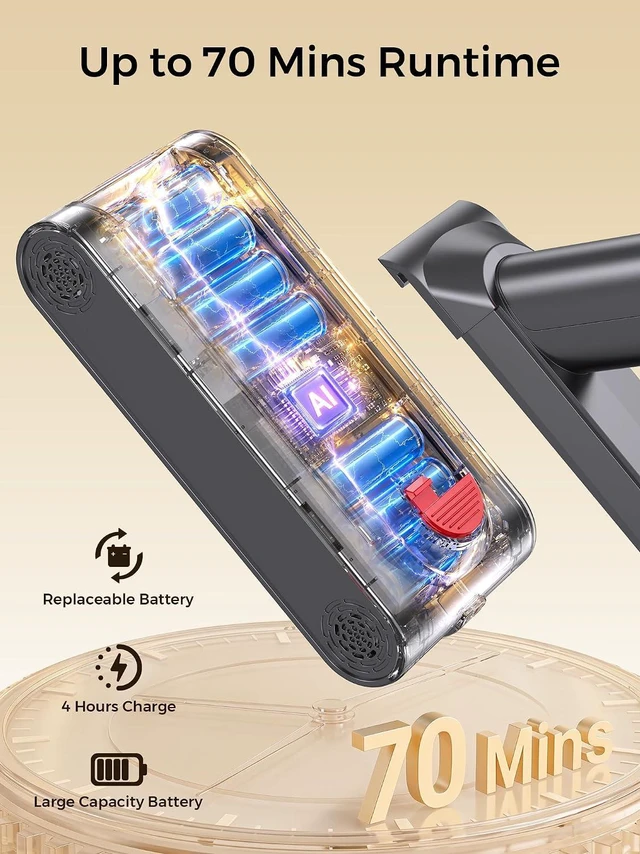 Alt view image 3 of 7 - Cordless Stick Vacuum Cleaner, 600W 55KPA 70Mins for Pet Hair, Carpet, Home