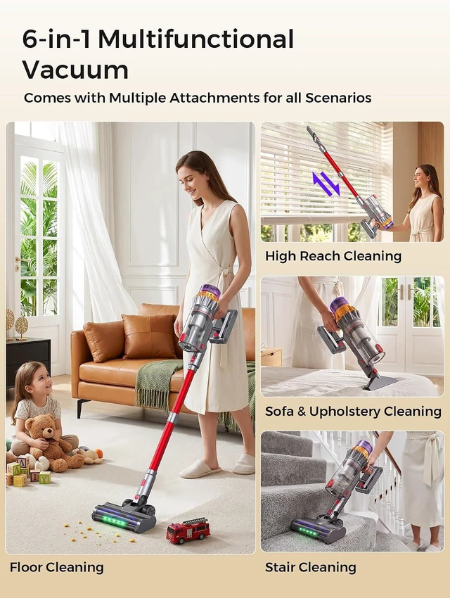 Alt view image 5 of 7 - Cordless Stick Vacuum Cleaner, 600W 55KPA 70Mins for Pet Hair, Carpet, Home