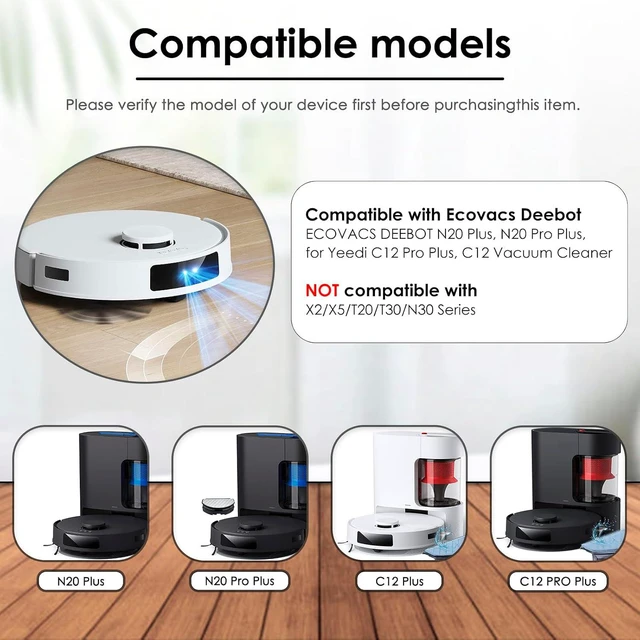 Alt view image 6 of 7 - (23 Pack) N20 Plus Replacement Parts Compatible With ECOVACS DEEBOT N20 plus/ N20 Pro Plus Robotic Vacuum Cleaner, 2 Roller Brush, 8 Side Brushes, 7 HEPA Filters, 6 Mop Pads, Accessories Kit