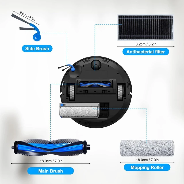Alt view image 2 of 7 - Accessories Kit for ECOVACS DEEBOT T80 Omni / X8 OMNI / X8 Pro OMNI Robot Vacuum Cleaner, 1 Main Brush, 4 Filters, 2 Mopping Roller, 4 Side Brushes, 4 Dust Bags, 1 Cleaning Brush