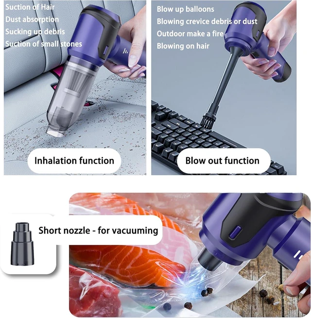 Alt view image 3 of 6 - Car Vacuum Portable Cordless, 20000PA 120W 4 in 1 High Power Handheld Cordless Vacuum Cleaner & Air Duster,Air Blower,Multi-Nozzles,Brushless Motor 3-Speed Modes,for Car, Home, Pet,Office & Camping