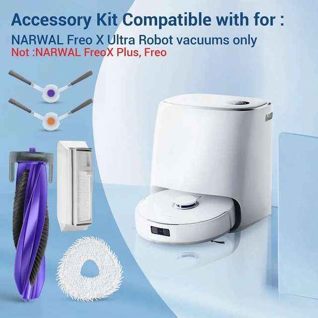 Alt view image 2 of 7 - 20Pcs Replacement Parts for Narwal Freo X Ultra Accessories Robot Vacuum Cleaner Spare Kit, 1 Main Roller Brush, 4 Hepa Filters, 4 Mop Pads, 4 Dust Bags, 6 Side Brush,1 Clean Tool