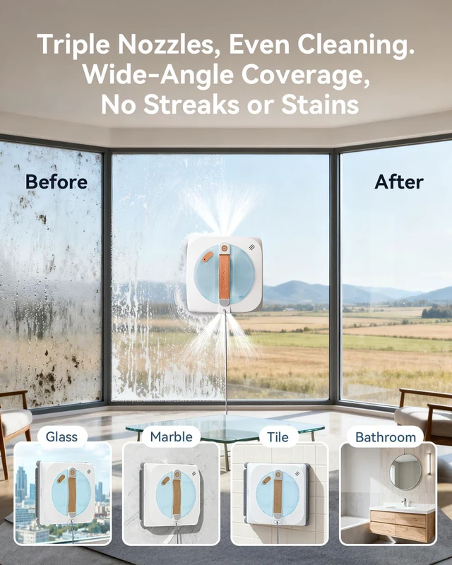 Alt view image 4 of 7 - Upgraded Window Cleaning Robot 8000Pa,Edge Detection for High Rise